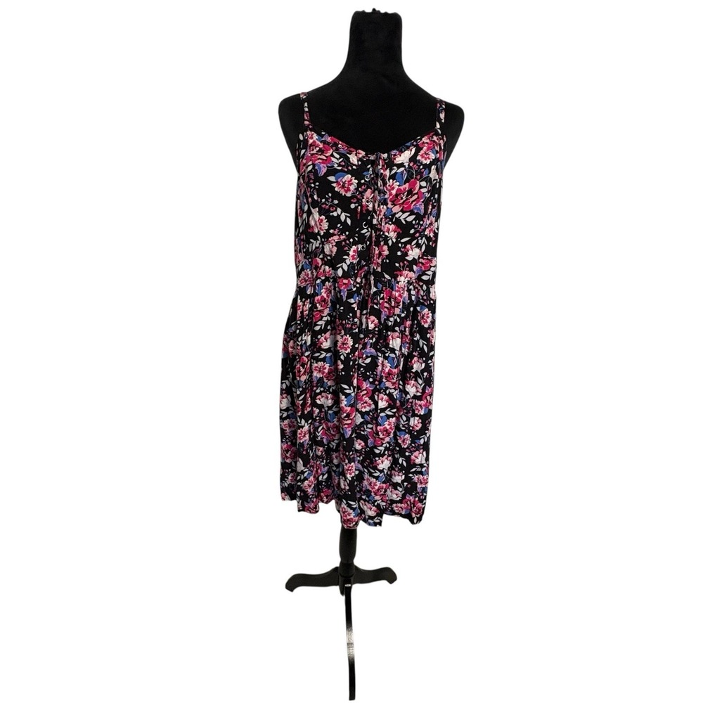Torrid Size 2 Floral Sundress Black Pink Sleeveless Boho Summer Dress